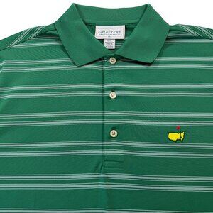 Masters Performance Polo Shirt Green & White Striped Golf Size Medium